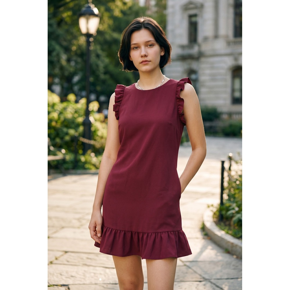 NWT Likely Russo Ruffle Hem Mini Dress Rhubarb 8 Cocktail Party Wedding Guest